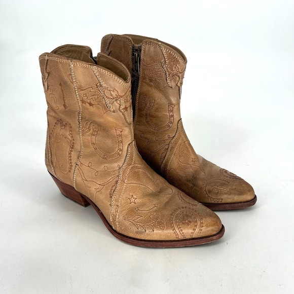 Free People Frontier Doodle Boots Womens 7.5 Western Rodeo Country Embroidered - Picture 2 of 15